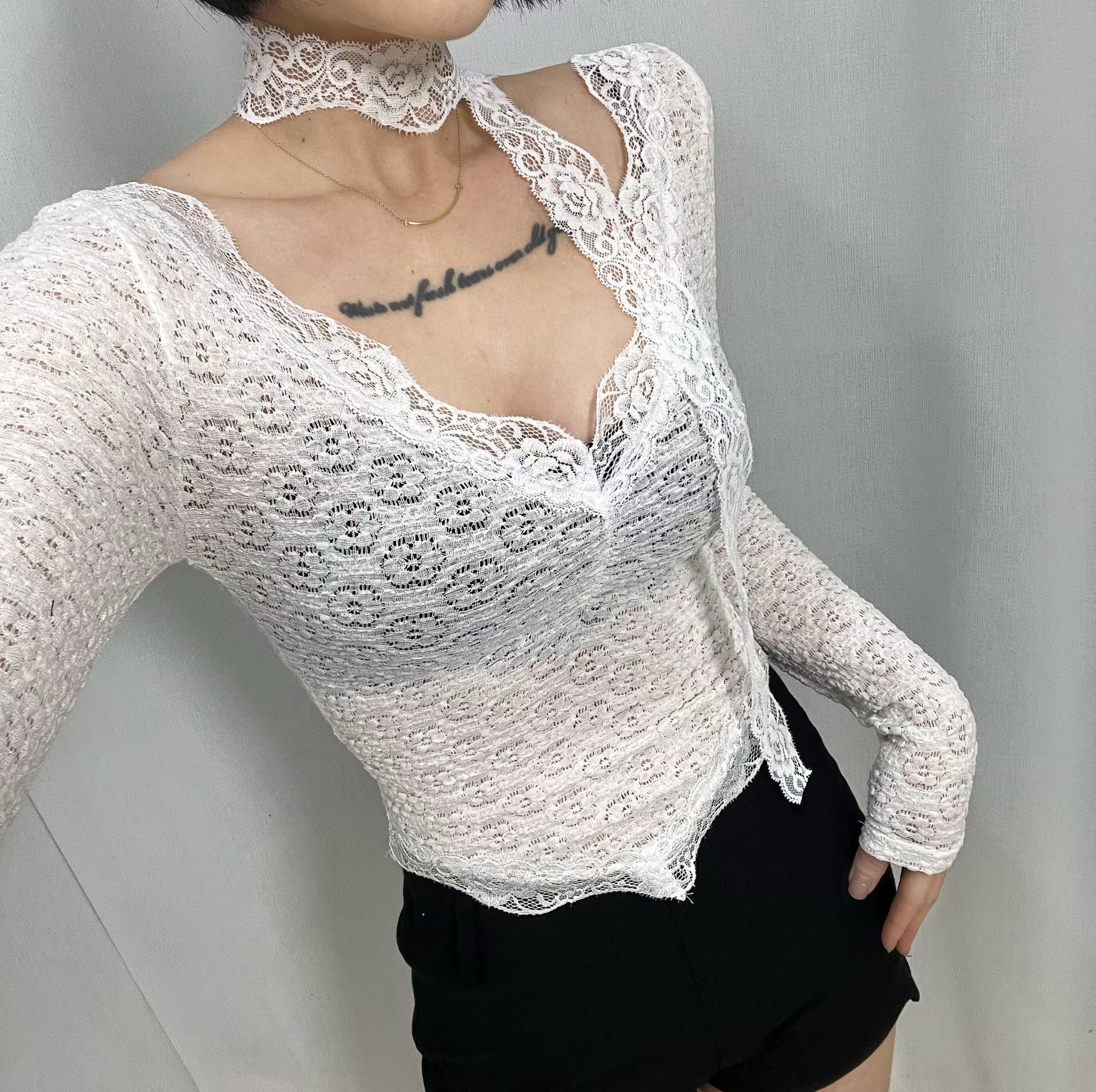 韓國少性感Lacy透薄一字膊外撘