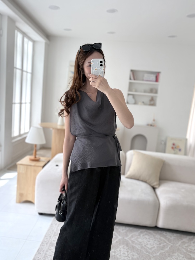 Draped Airy Blouse (Charcoal)
