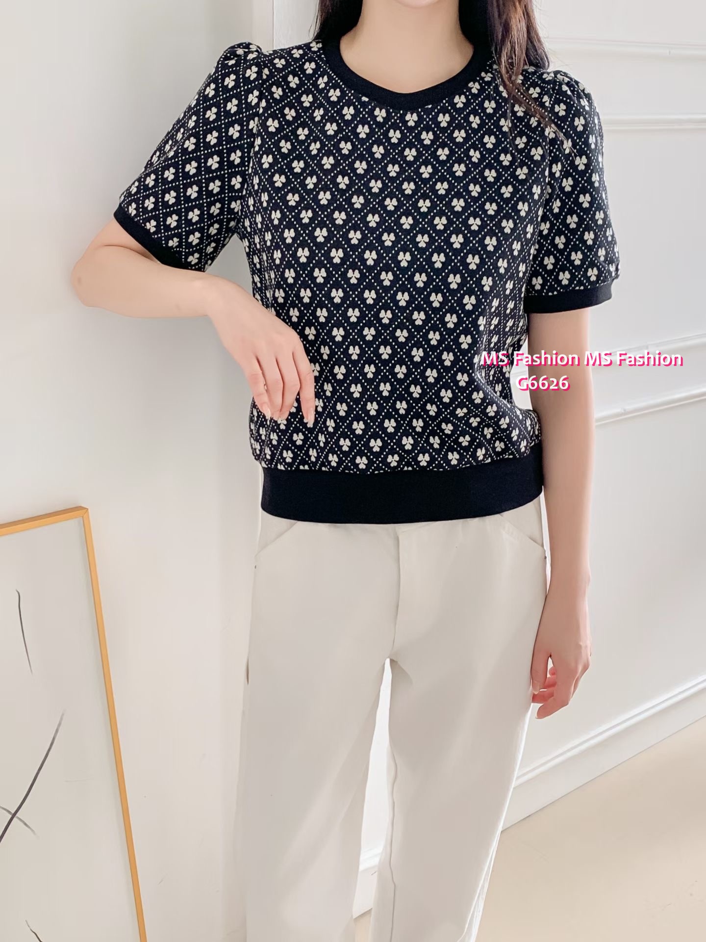 G6626 花花拼邊top