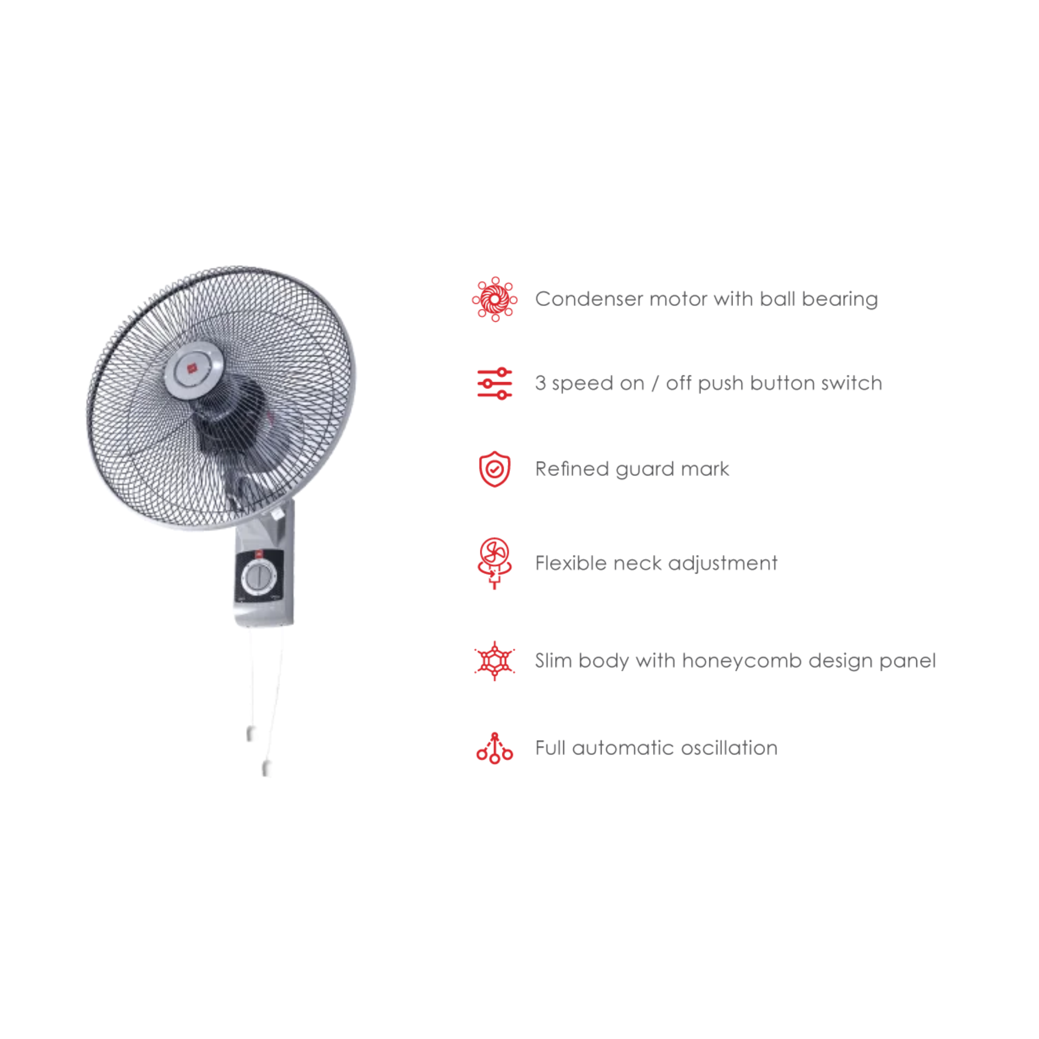 KDK 16" Wall Fan KU408 YG (Grey)