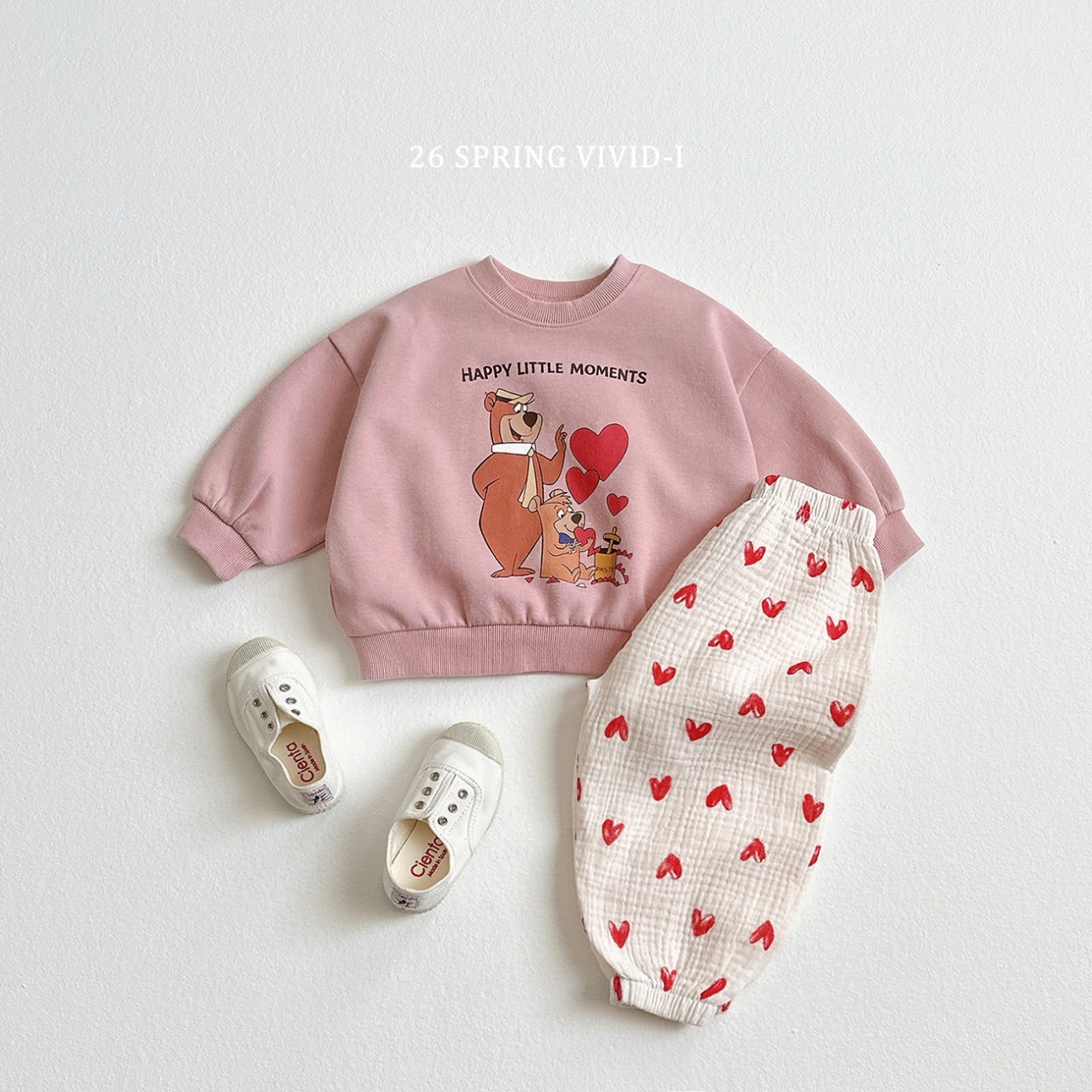 🌸預訂 韓國直送🌸🇰🇷VIVIDI三色愛心小熊印花寬鬆衛衣