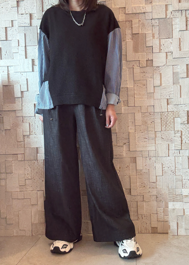 #1999 線棉拼條子Top