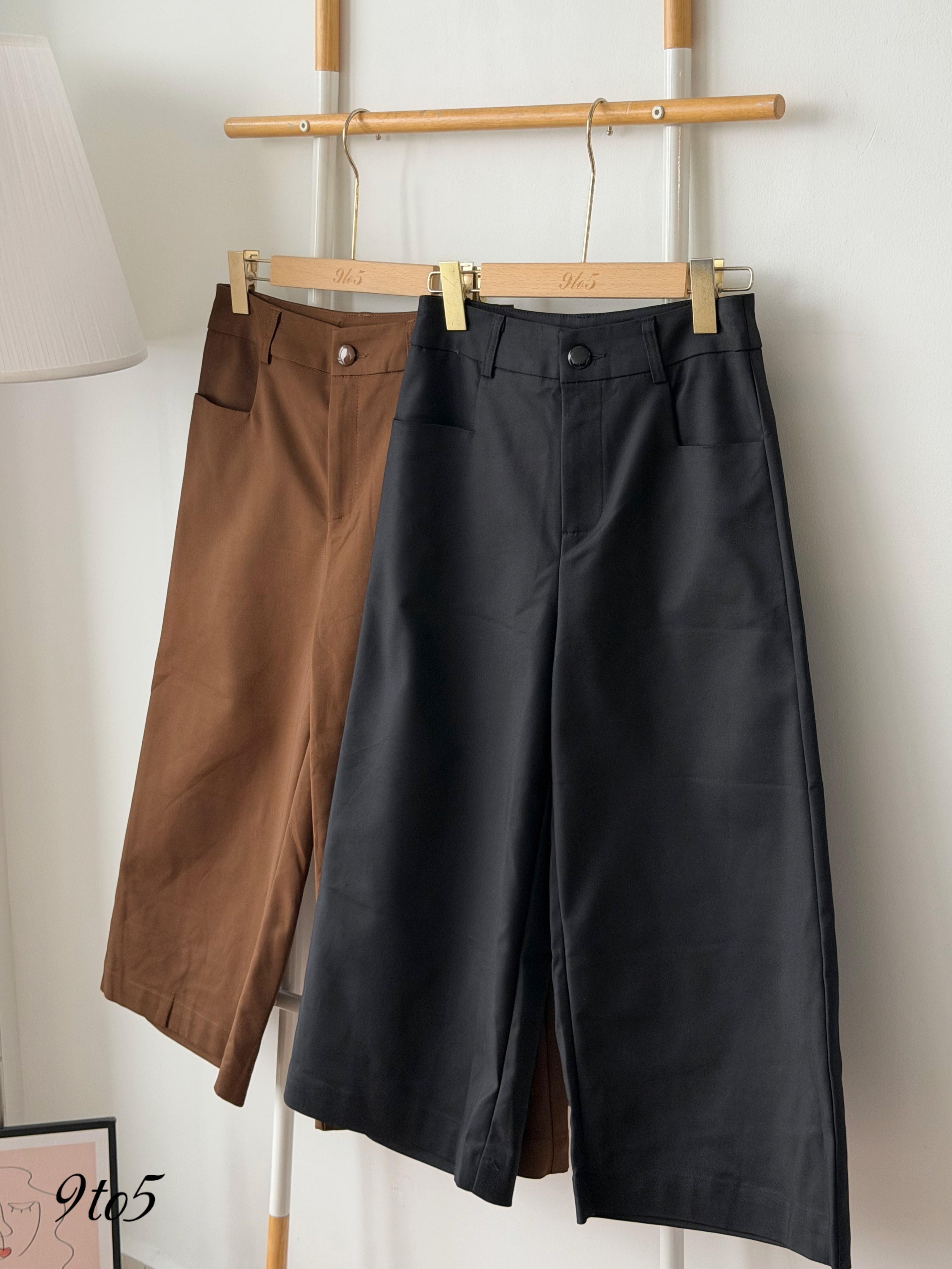 S2034 Wide Leg Cropped Pants - Black & Brown