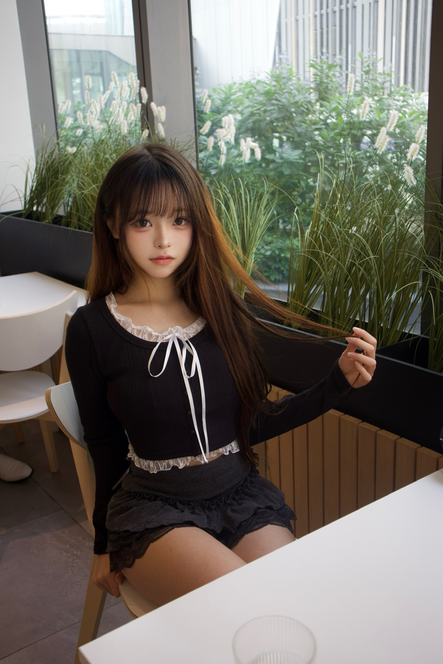 已售罄❌韓國Lacy 綁帶假兩件扣鈕Top（長袖）