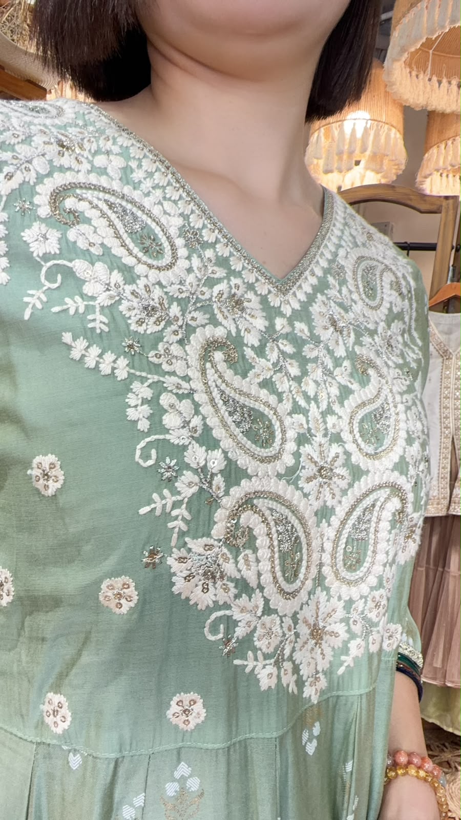 3503 Mint Green Paisley Full Emb OP 47"