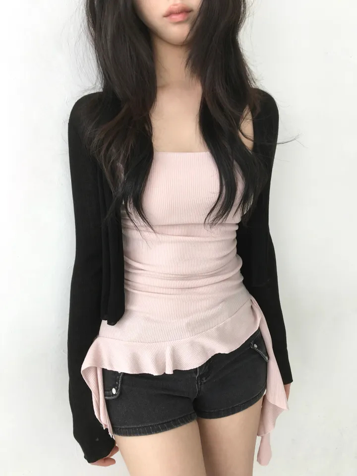 Asymmetrical Ruffle Ribbed Tube Top