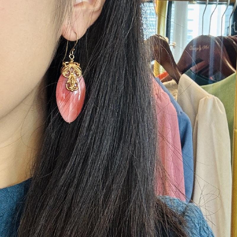 Recomposed - Antique Czechoslovakian Pink Glass and Antique Filigree Hook Earrings (codetbc)