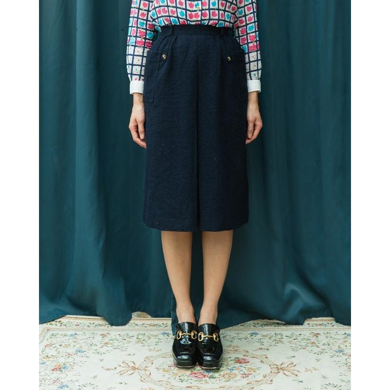 Vintage Japanese Femina Rosa Navy Blue Front Pleat A-Line Skirt - Waist 24"(MT1541-14)