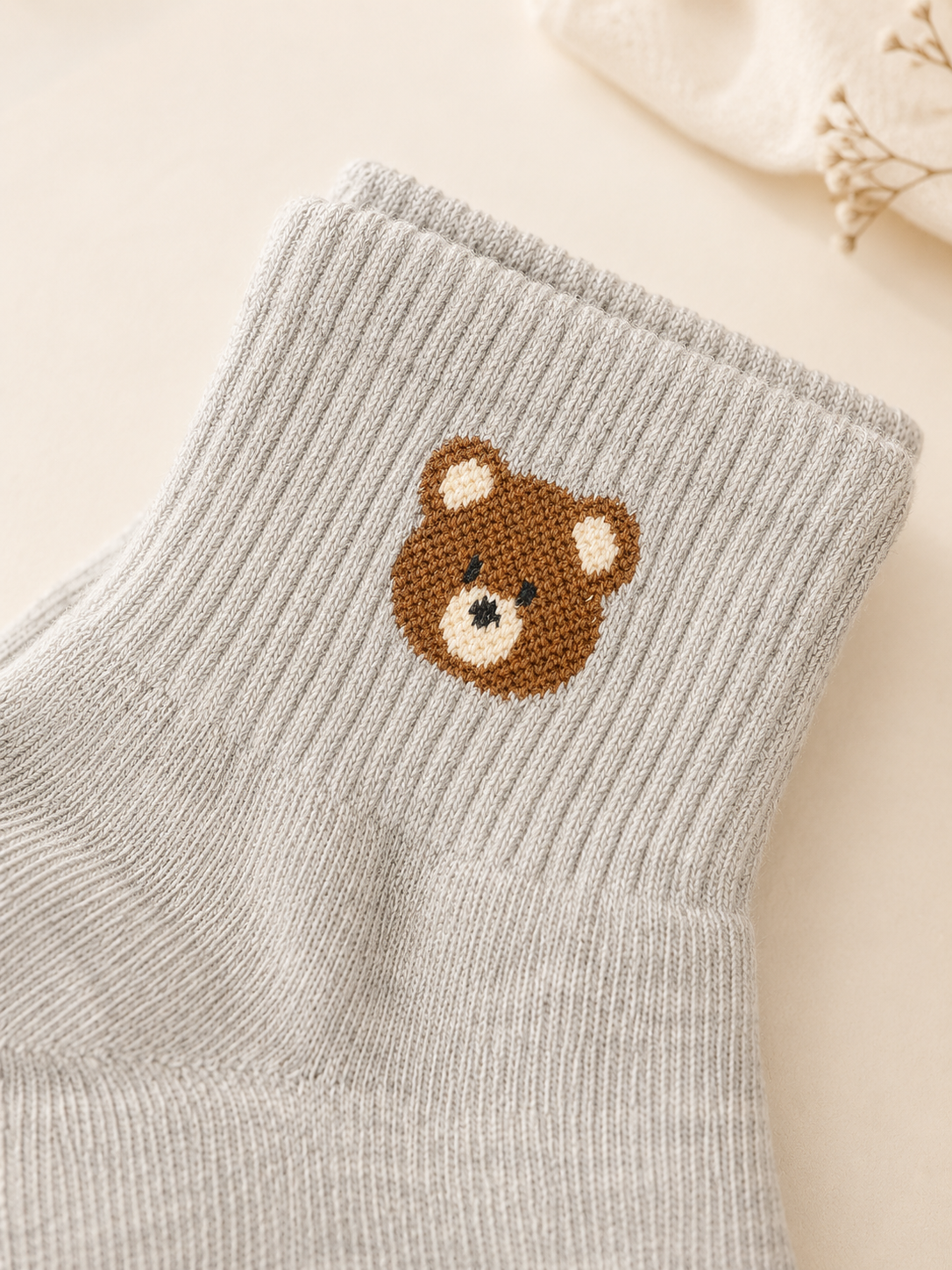Korean Bear Embroidered Mid Socks