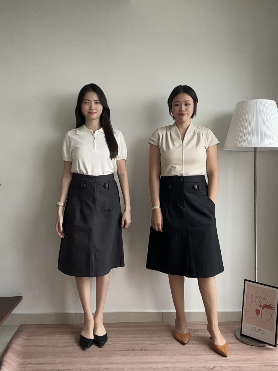 S1979 A Line Midi Skirt - Black & Grey