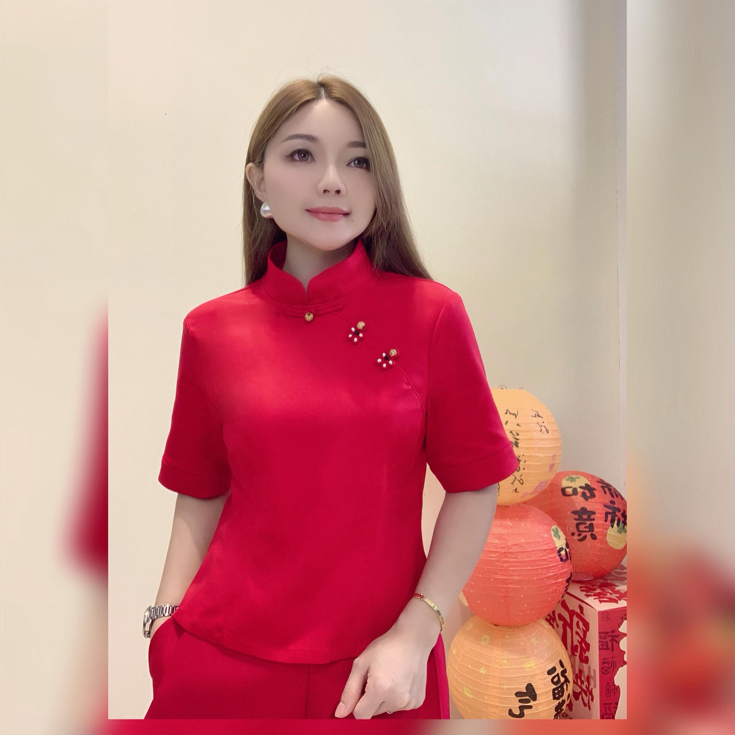 独家蝴蝶盘扣旗袍上衣 1664