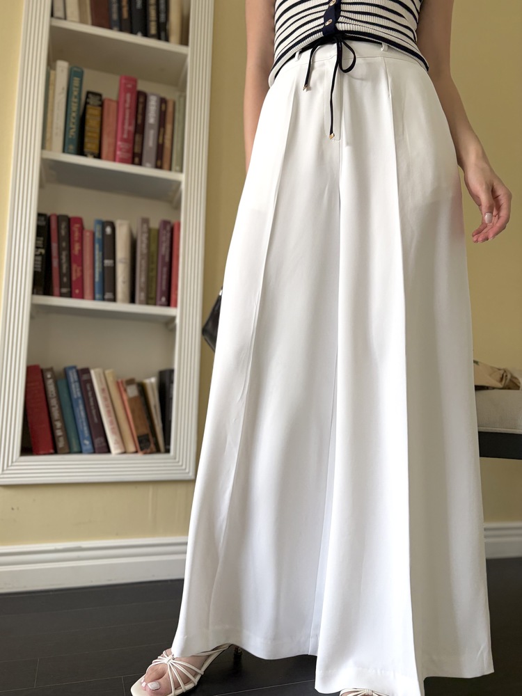 [超涼!!] Contrast Belt Wide Leg Slacks (White)