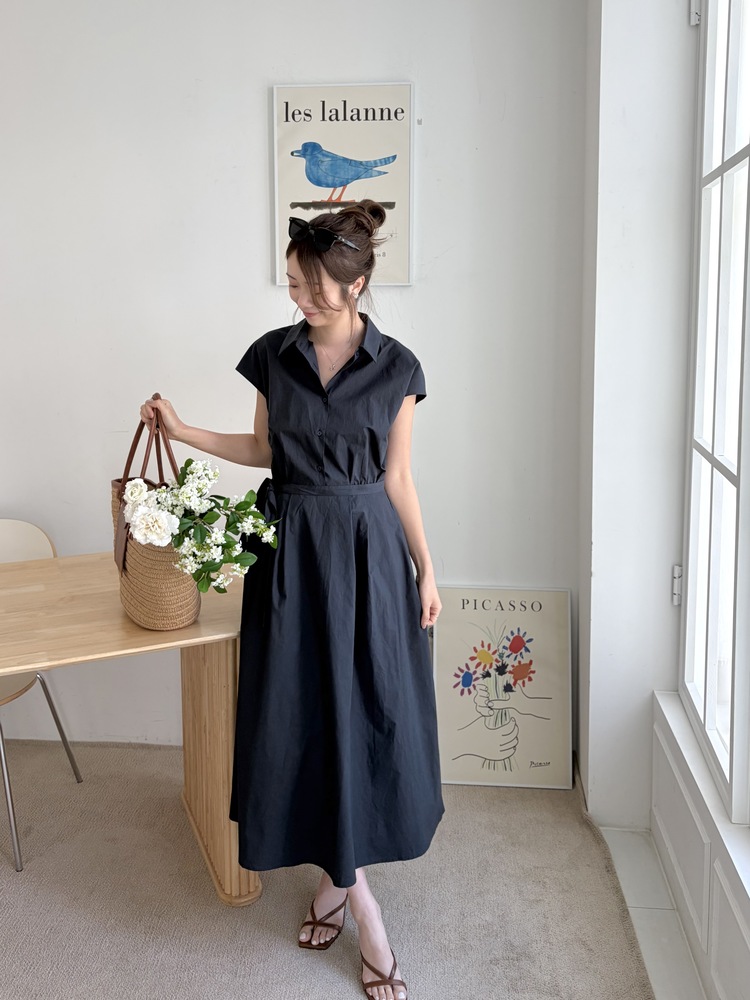 Elasticated Waist Shirt Dress (Navy)