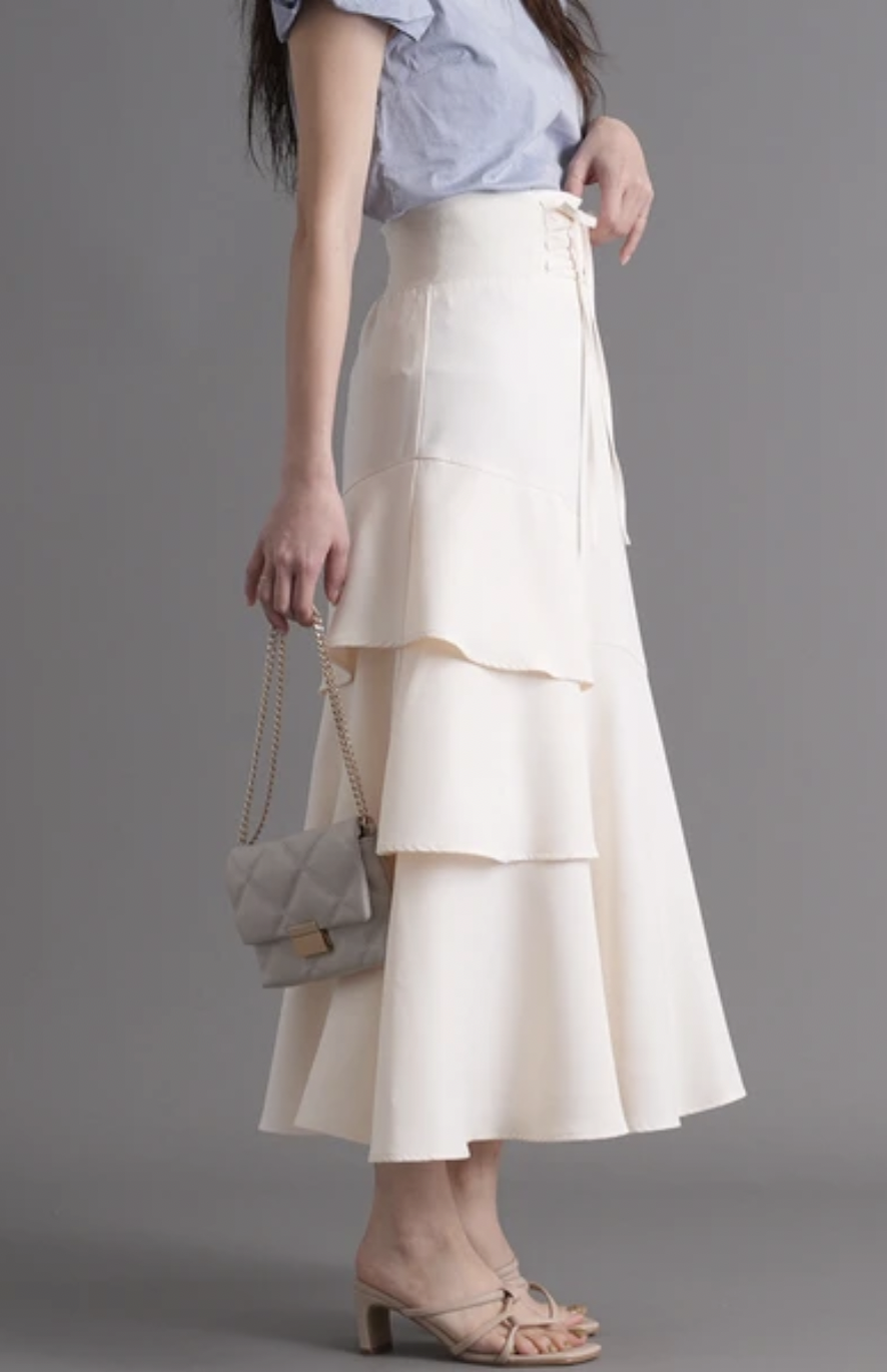 <JP> 超限量！Lace Up Asymmetry Tiered Skirt * 5色入  <預購>