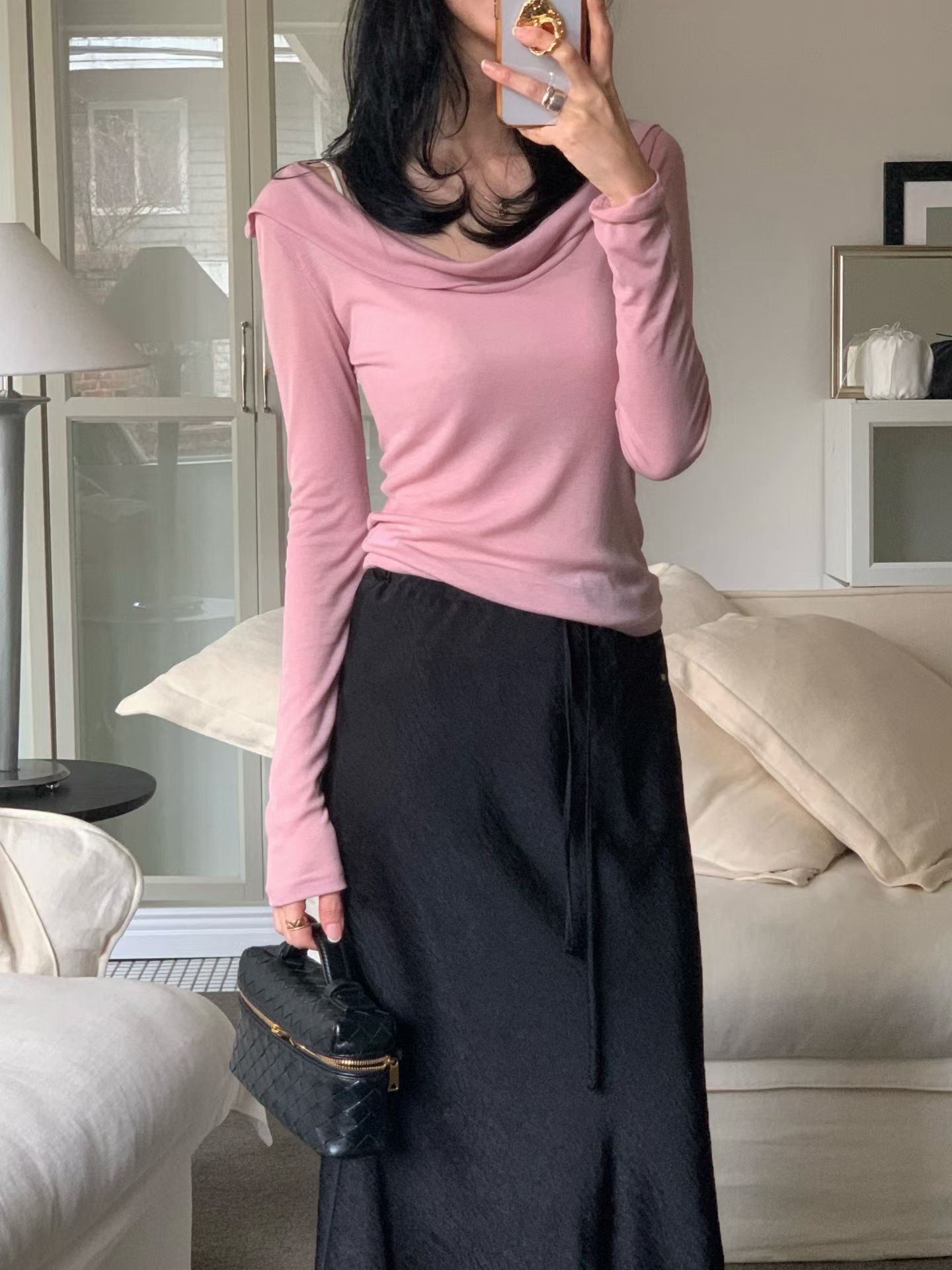 Embossed satin lace long skirt