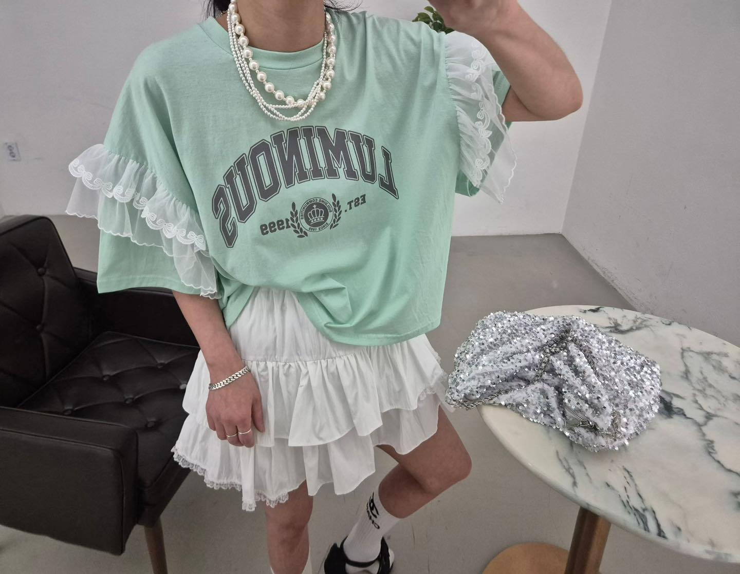 美式復古 x 夢幻蕾絲拼接 Tee