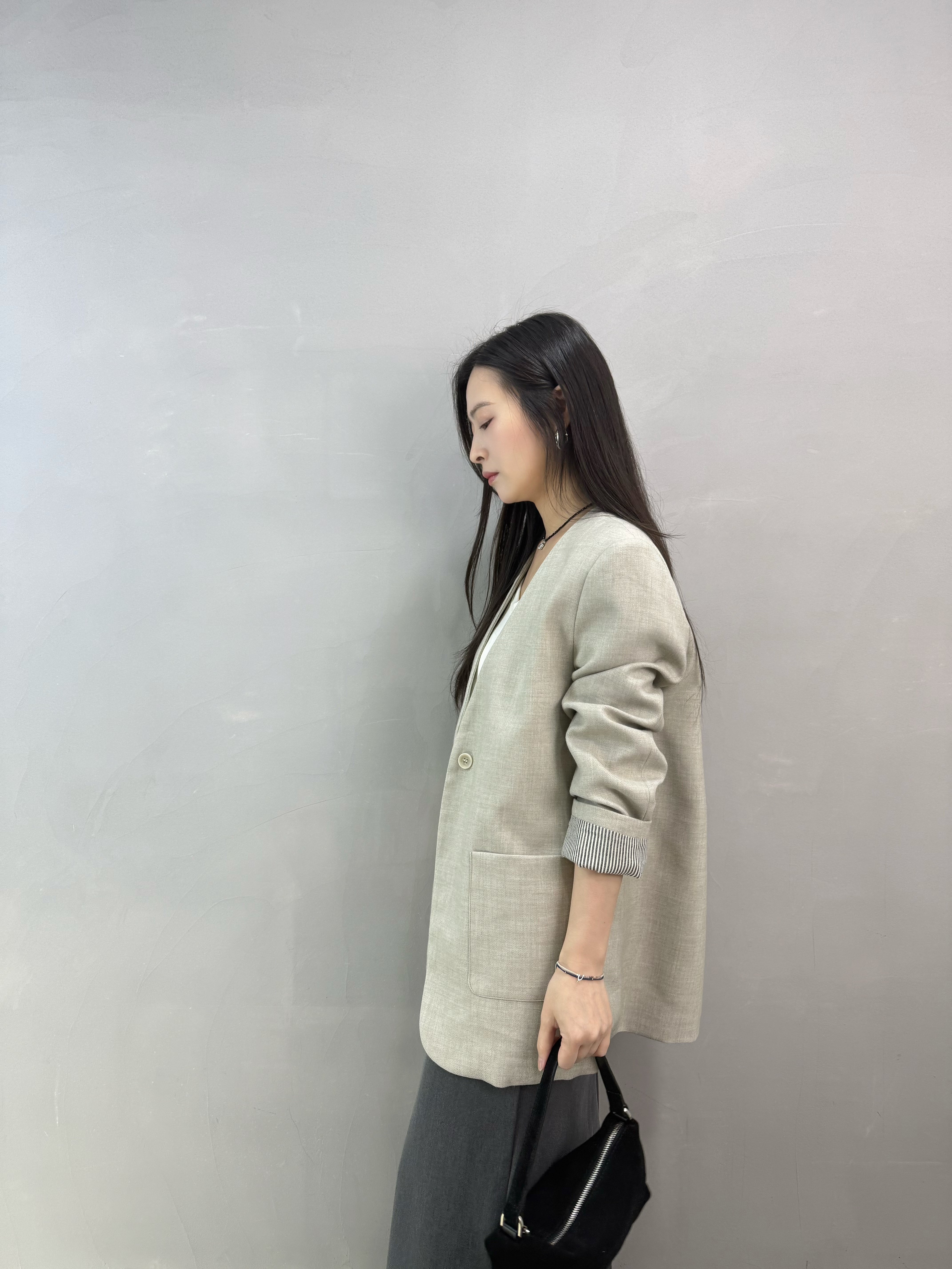 F17 拼條子袖西裝褸