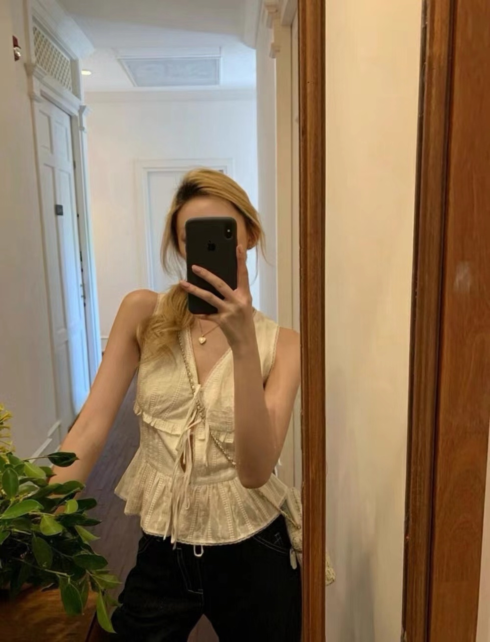 法式绑带无袖背心