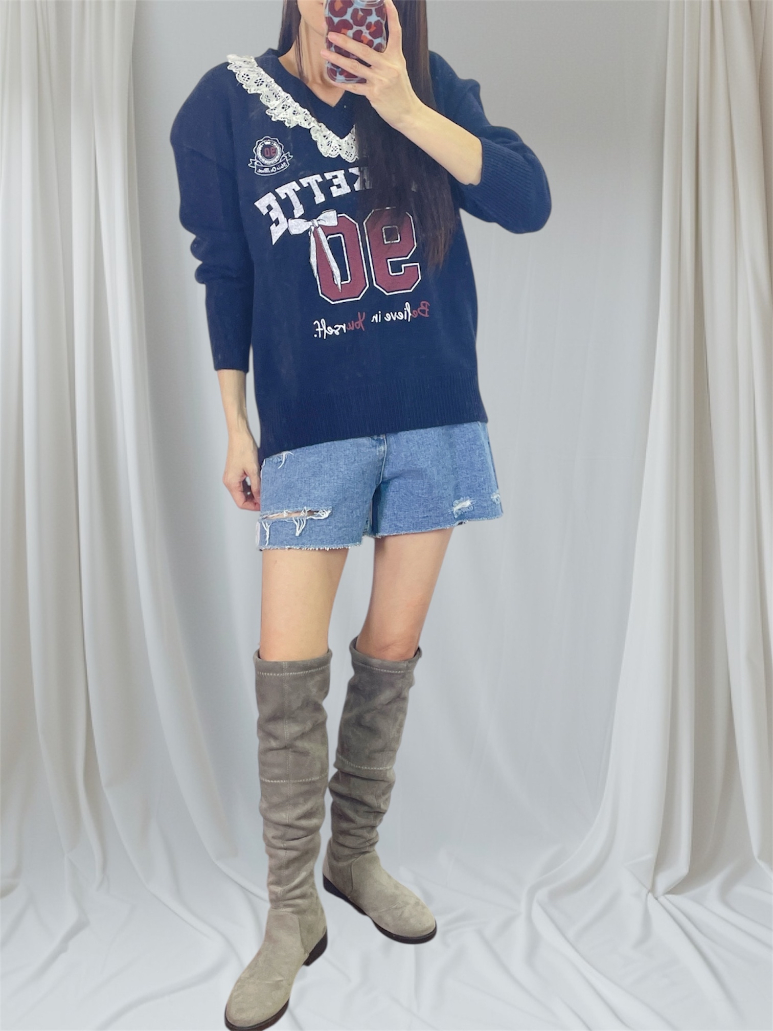 K5532 Lace邊V領針織top