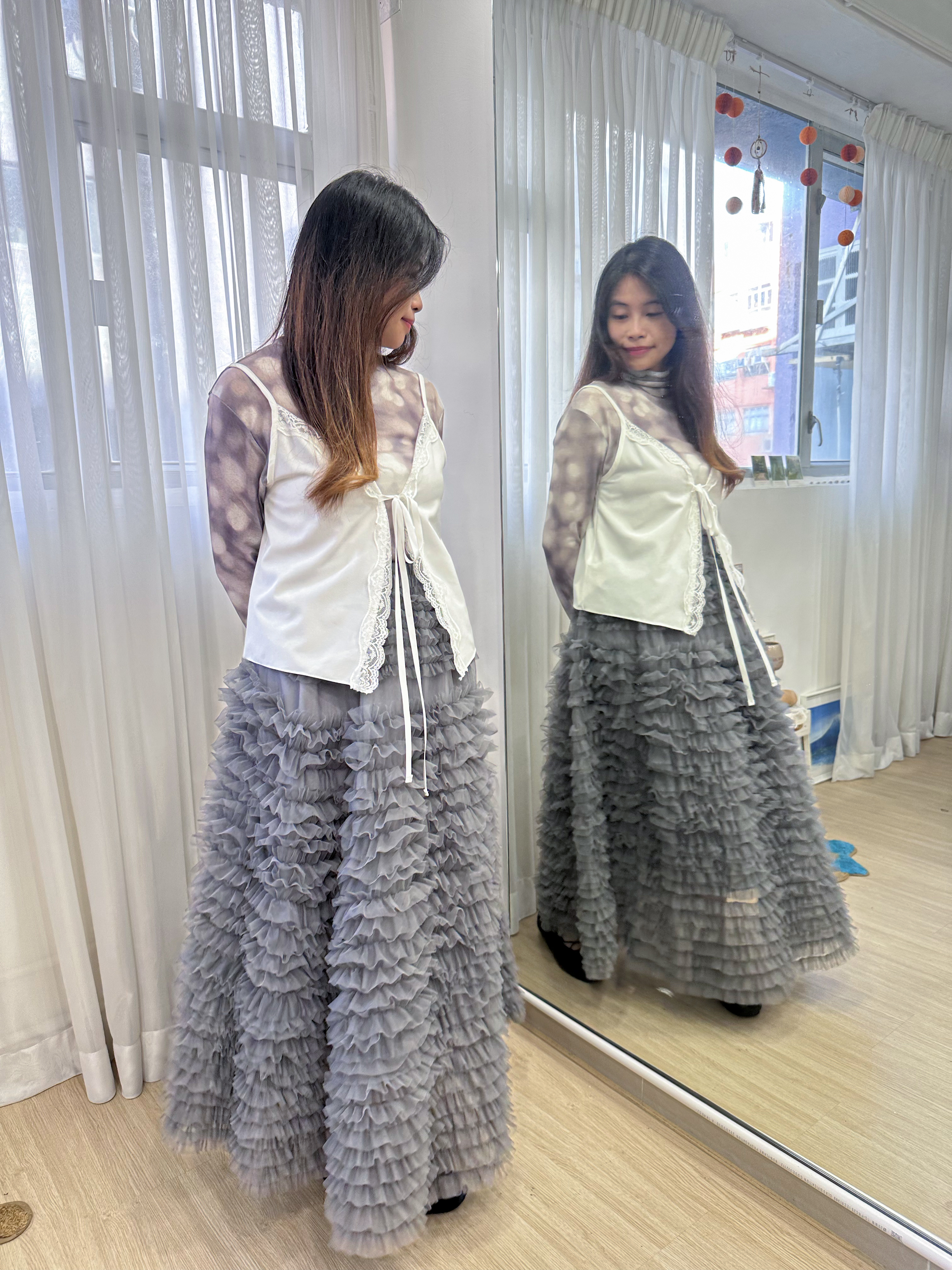 高檔藝術風～印花高領上衣 PP0003 - 淺灰色 Light Grey