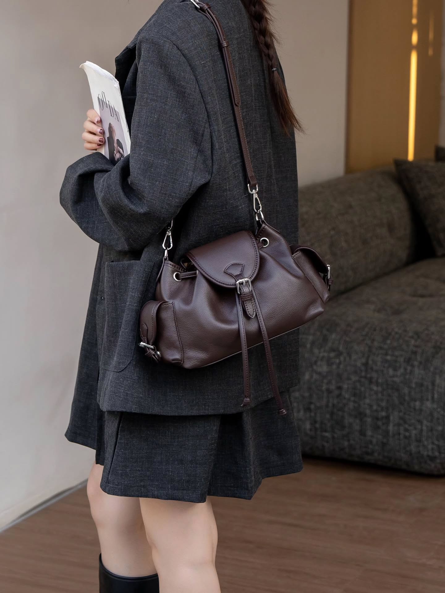 99-65# 超级好看的机车水桶包头层牛皮自然摔🇨🇳