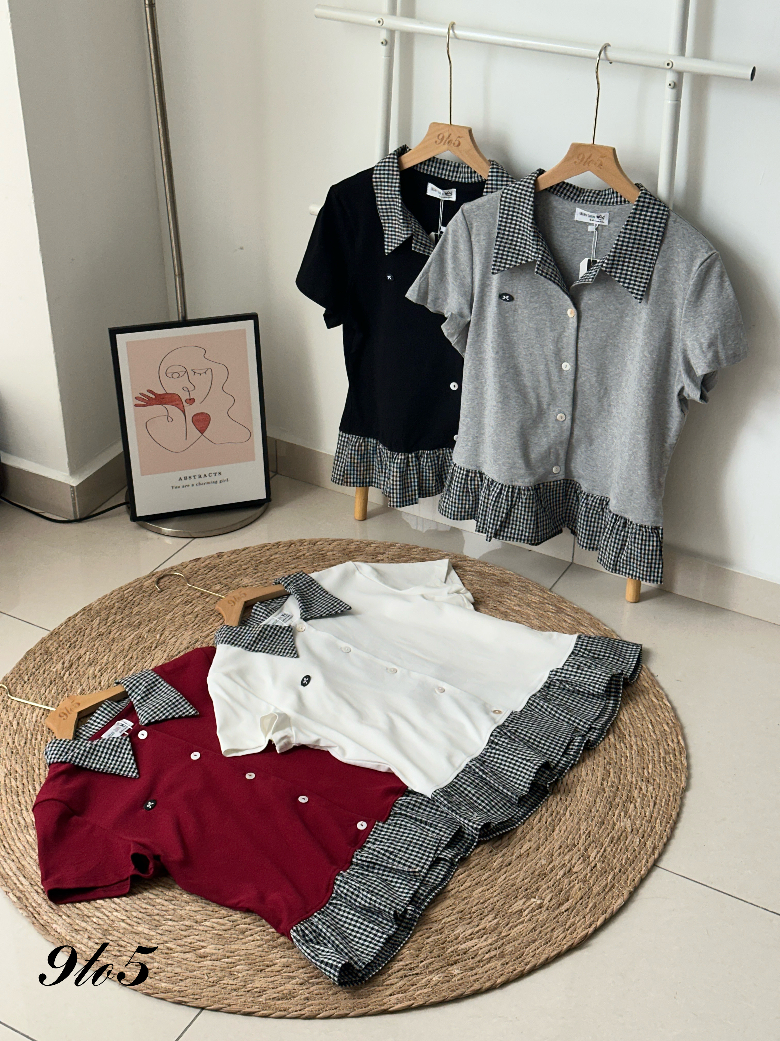 T4055 Checker Peplum Polo Tee - 4 Colors