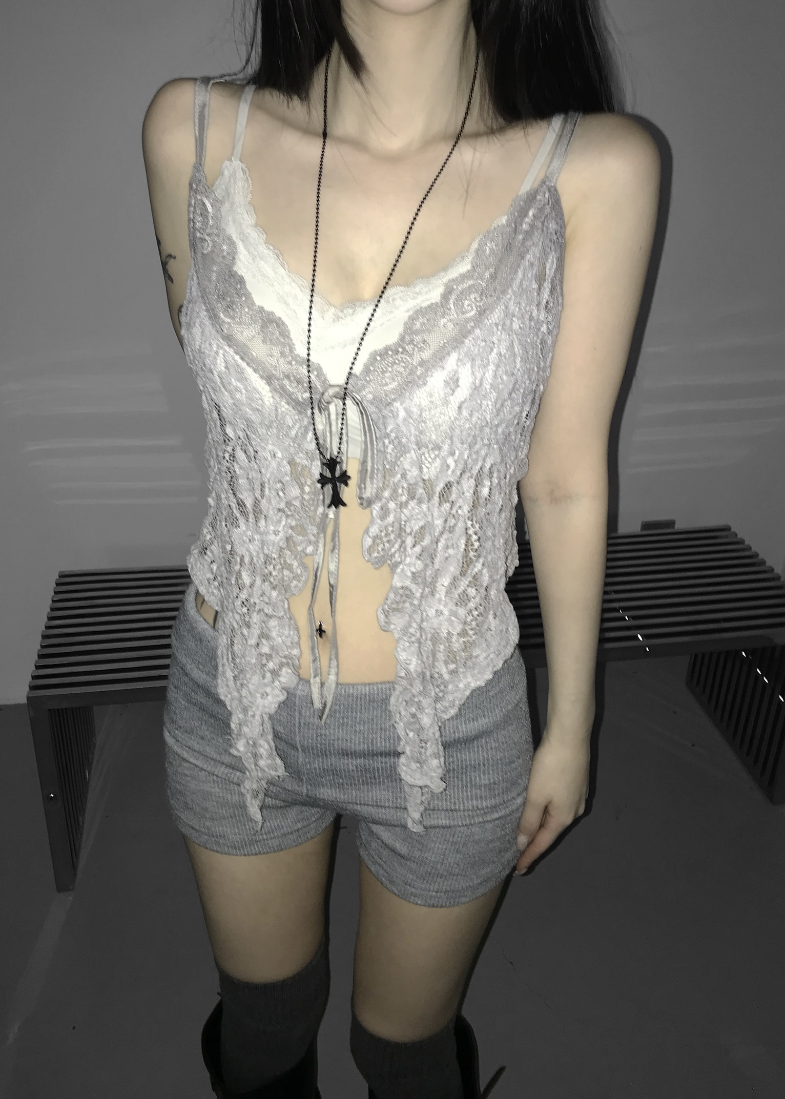 Sheer Lace Ruffled Cami