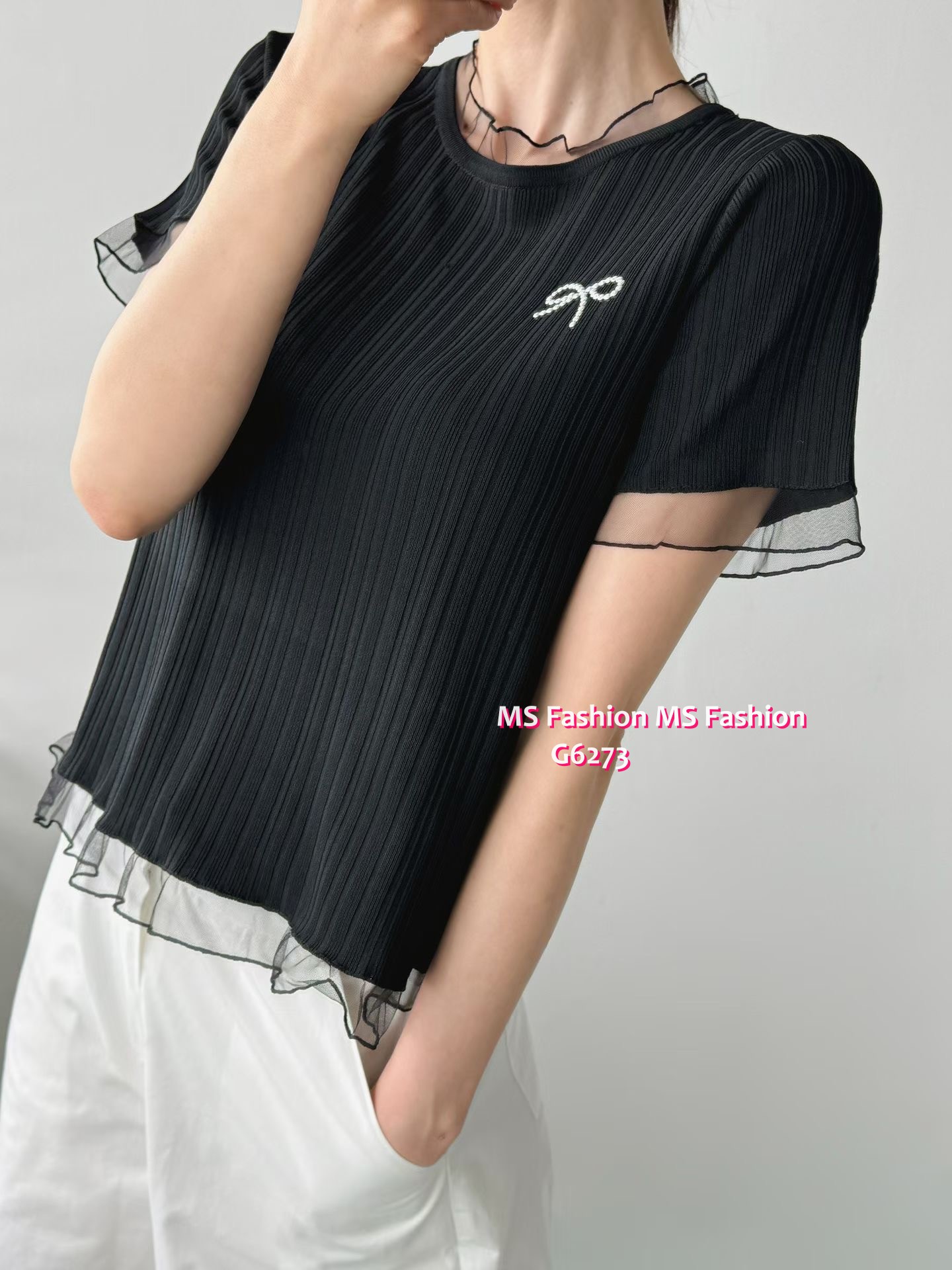 G6273 韓國🇰🇷暗直紋小蝴蝶top
