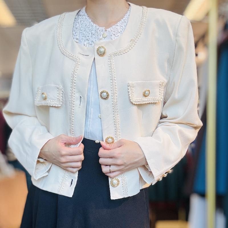 Vintage Japanese Cream Yellow Trim Edged Blazer(PP001-3)