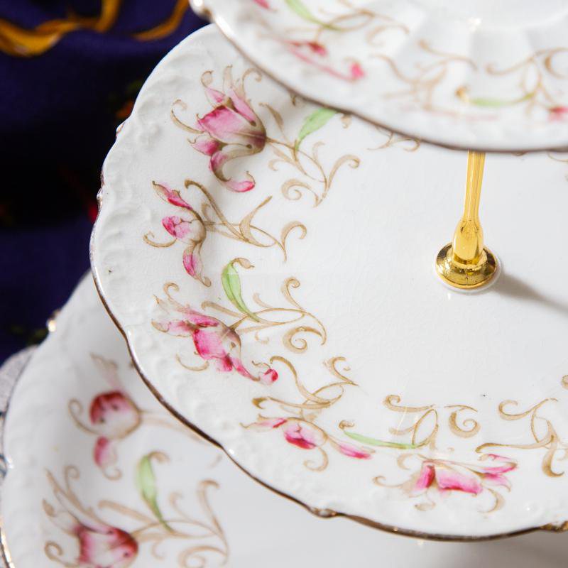 Vintage Pre-1960s Chapmans Made In England Hand-painted Floral Three Tiered Afternoon Tea Stand (EA1615)