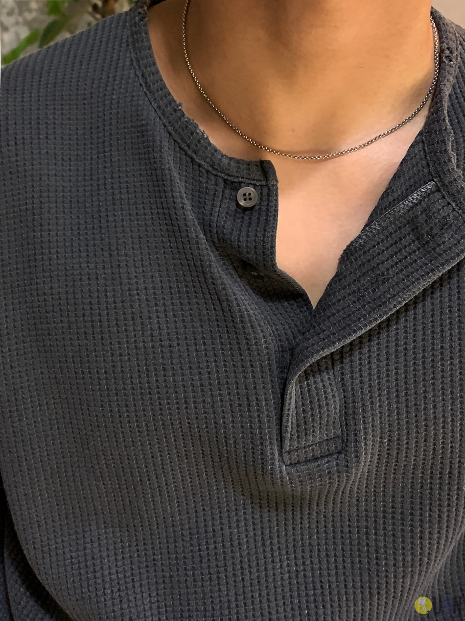 【100%保證韓國直送】復古顏料洗水織紋大寬鬆亨利領長袖 Tee 👕 [3 color] RL114465