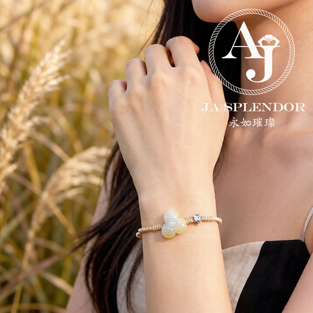 JN-3428 天然翡翠A玉-黃翡立體小花手繩