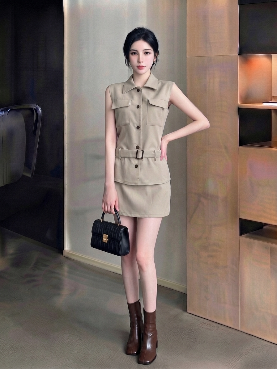 Sleeveless Shirt Short Skirt Set M249