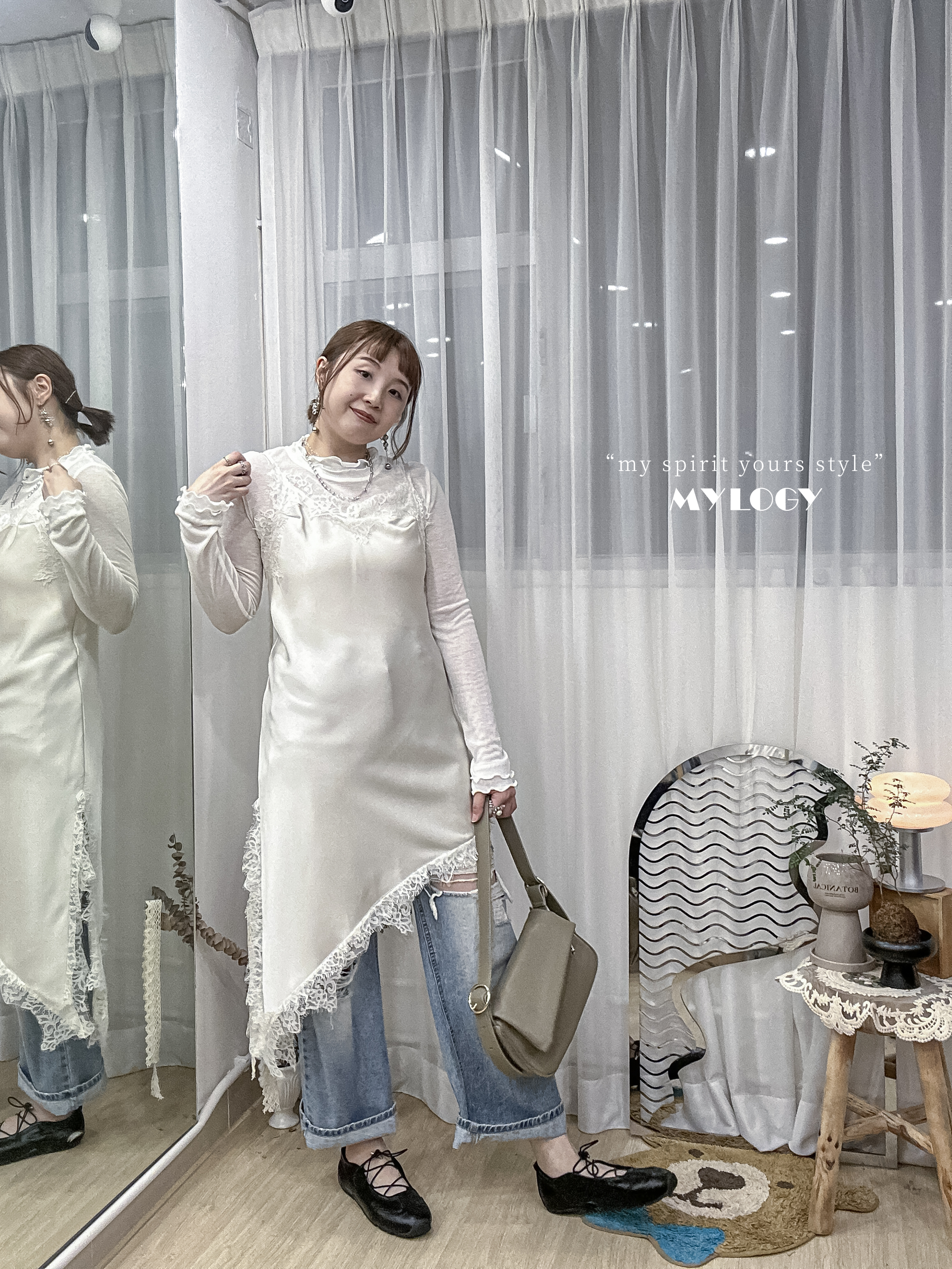 <今季大熱> 文藝知性美～絲滑(可調較)吊帶斜角蕾絲露背外搭 SN0005