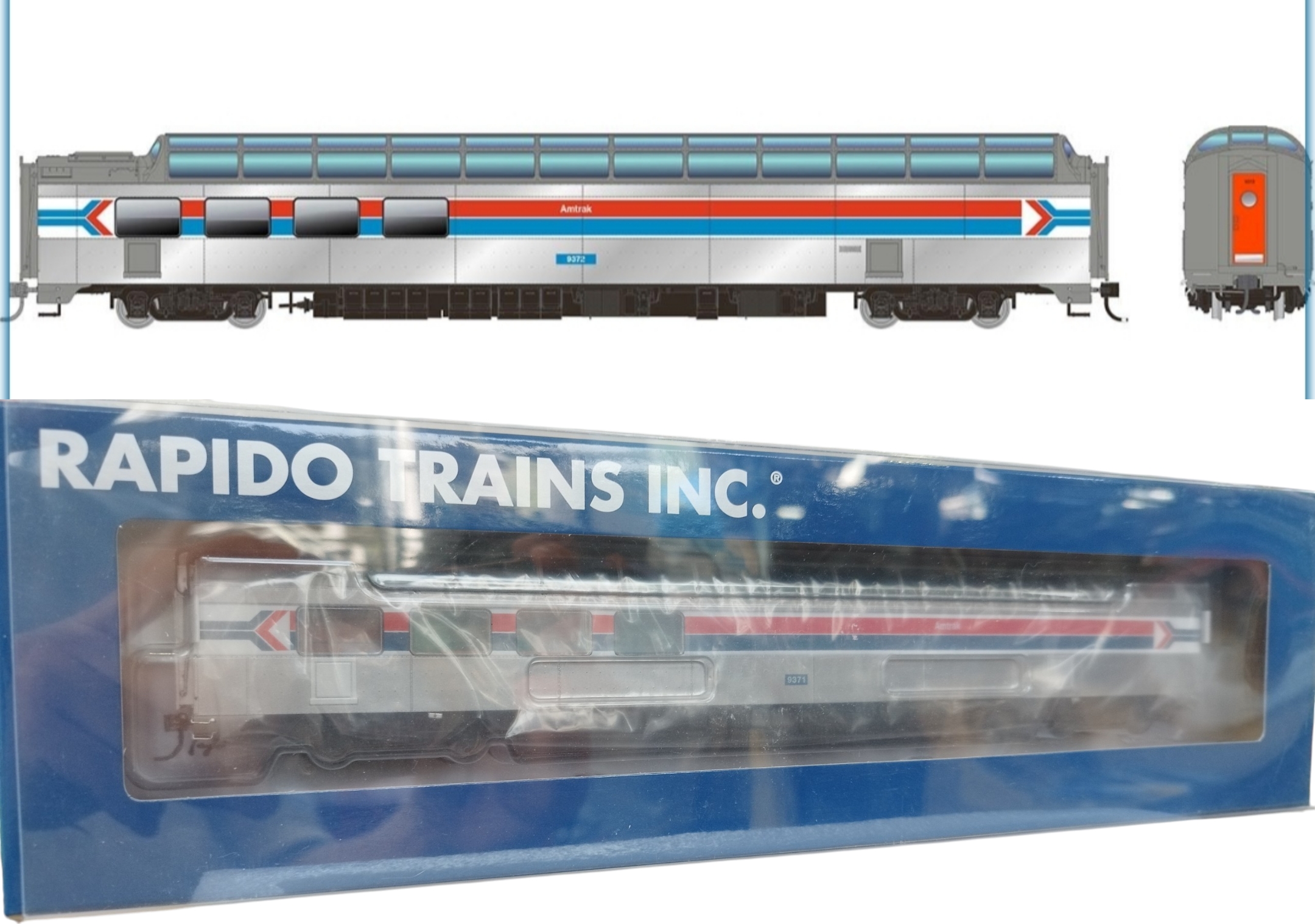 Rapido’s Amtrak 3/4 Dome Lounge HO with lights 