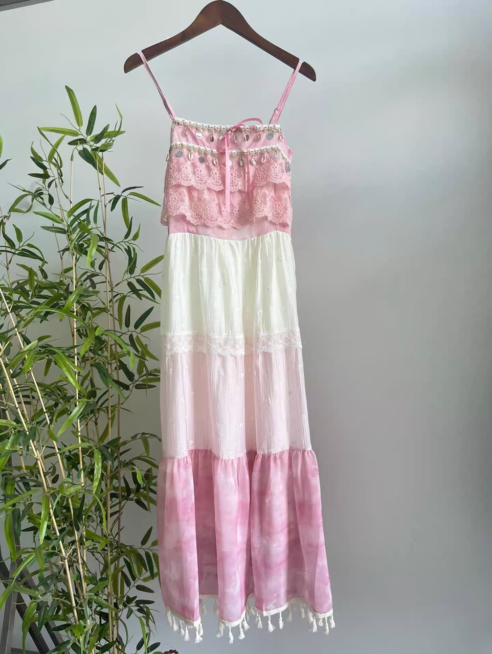 A031132 French Tie-Dye Ruffle Cami Maxi Dress
