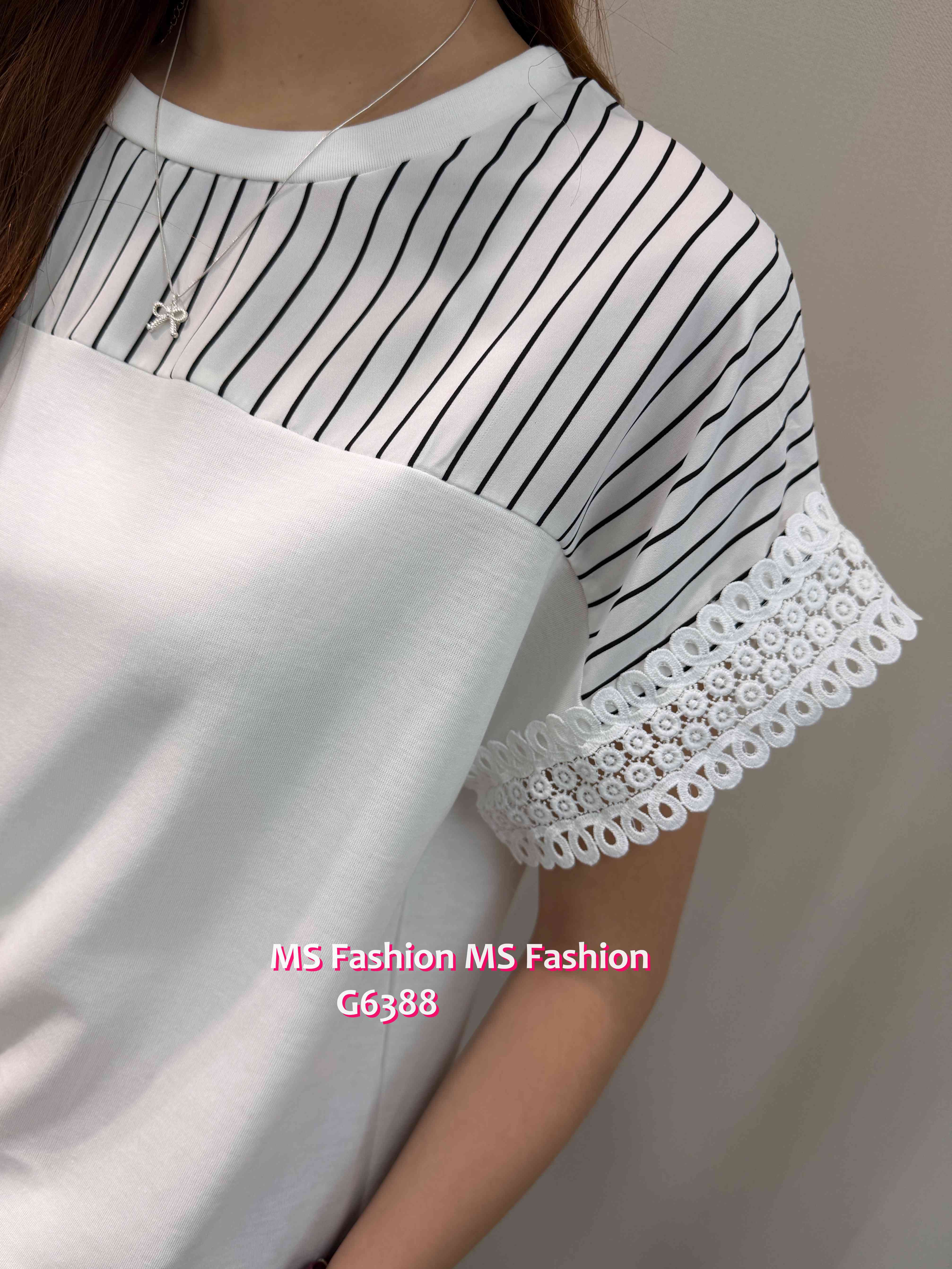 G6388 拼條子通花袖top
