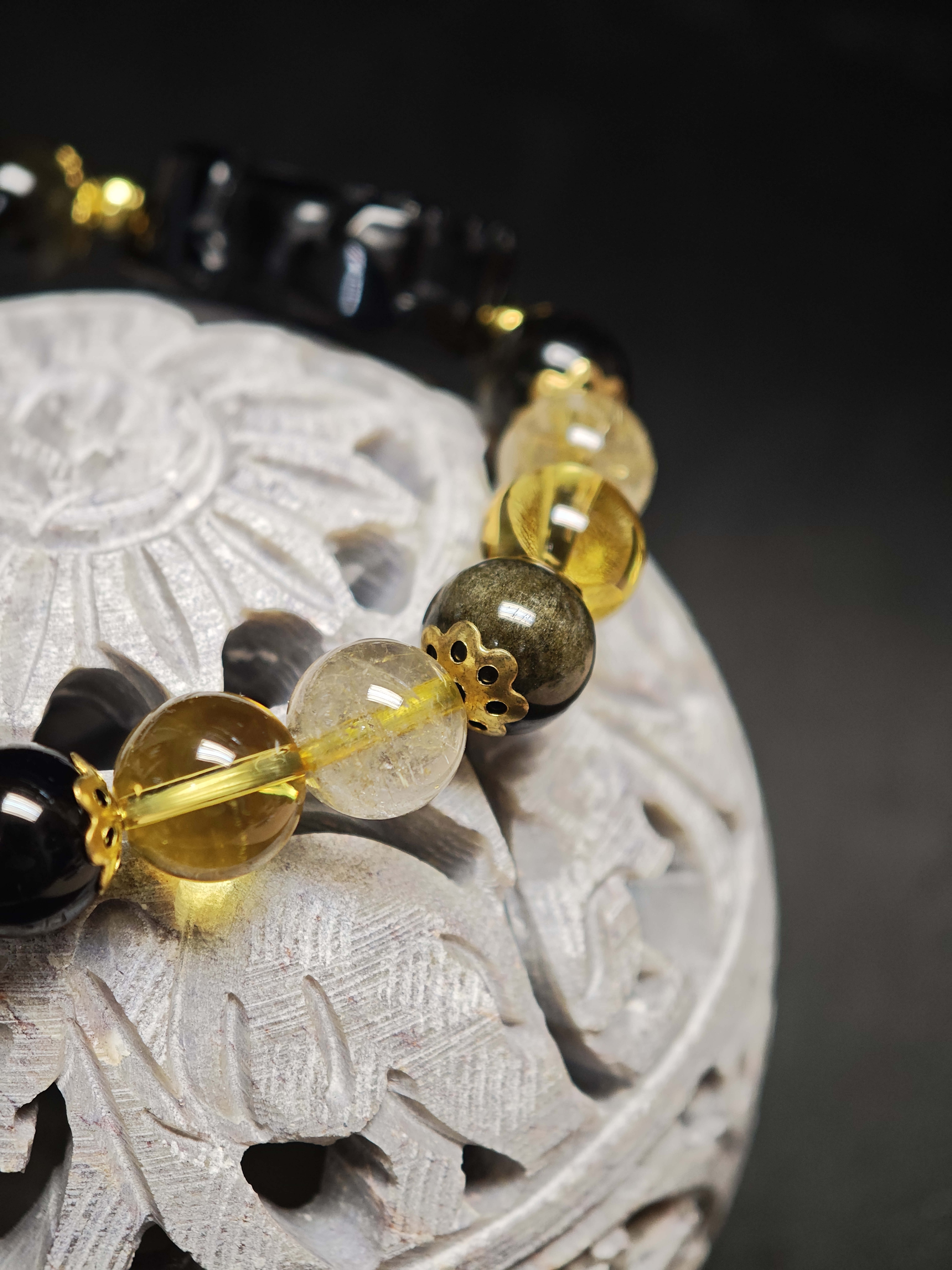 ✨新品DIY水晶手串✨✨♠️黑曜石貔貅✨黃水晶✨金髮晶✨