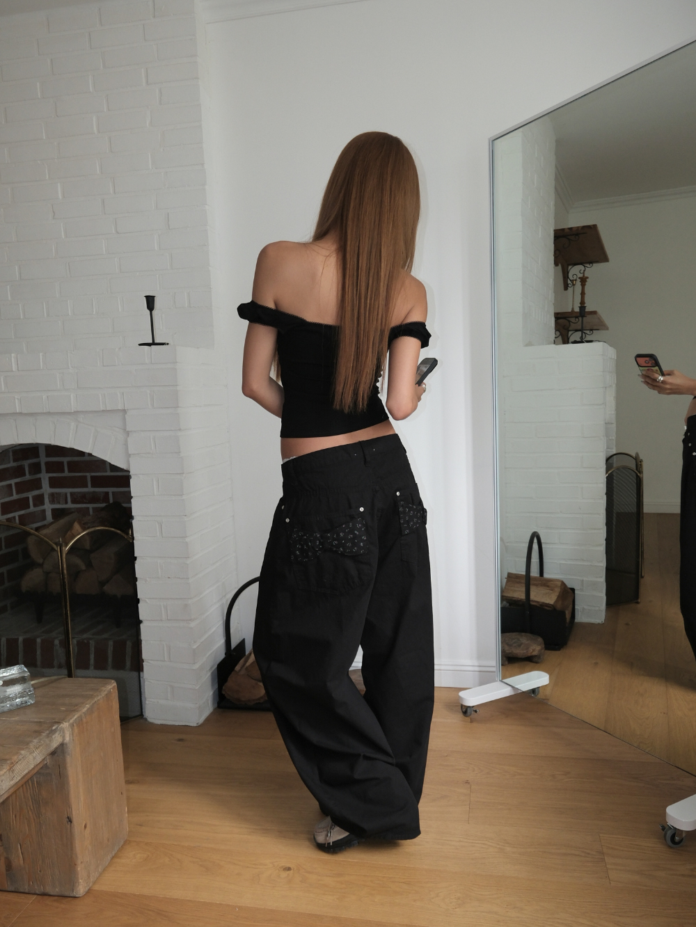Floral Back-Ribbon Balloon Pants