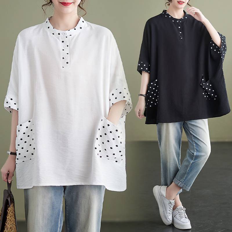 $110件、2件起$105件。✨2026減齡流行款｜波點拼接寬鬆上衣✨