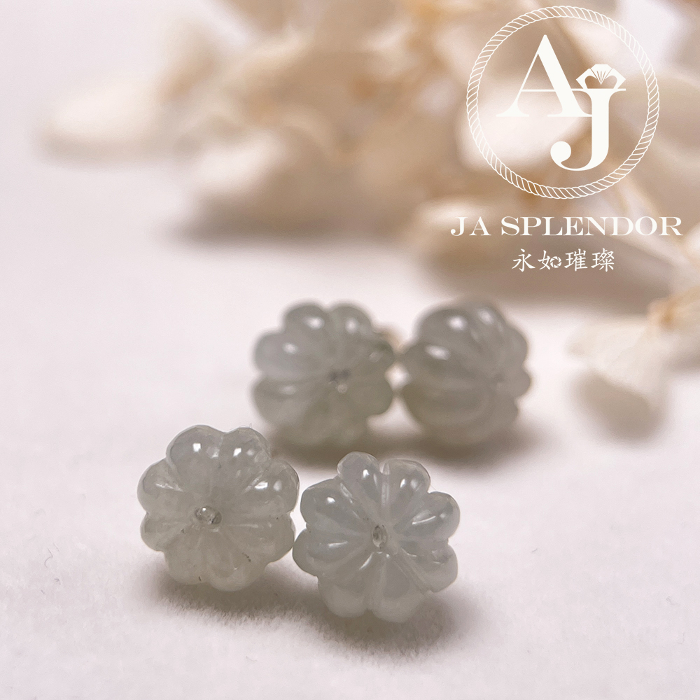 FBG26-H05 天然翡翠A玉 冰花綻放純銀耳釘