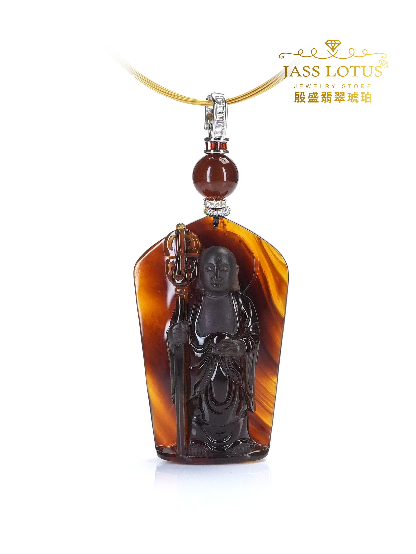 緬甸天然琥珀紫蜜珀「地藏菩薩」精工雕刻吊墜