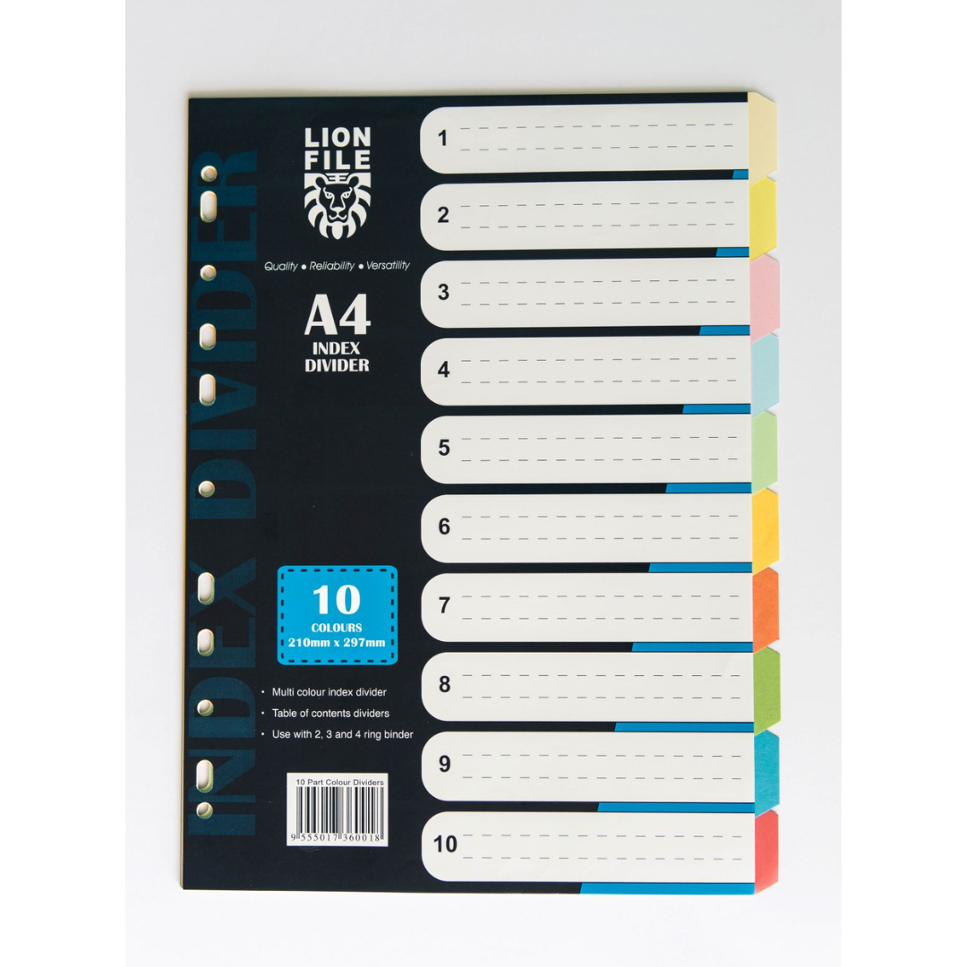 LION FILE Index Divider (Color Card / Paper) - 10 Tabs