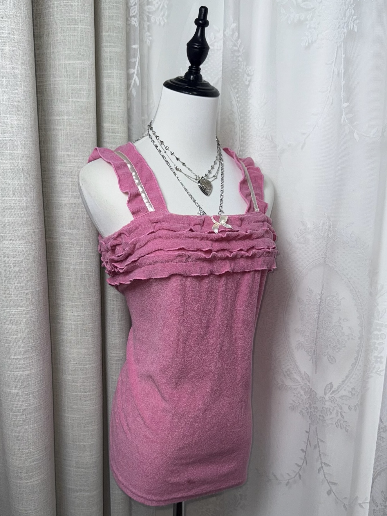 Lettuce-Edge Ribbon Trim Tank Top