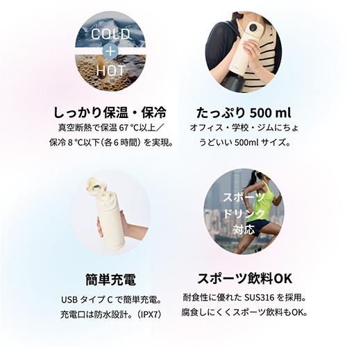 『團購優惠』日本c-mon 指紋識別鎖定功能的指紋認證智能水樽500ML （多色）