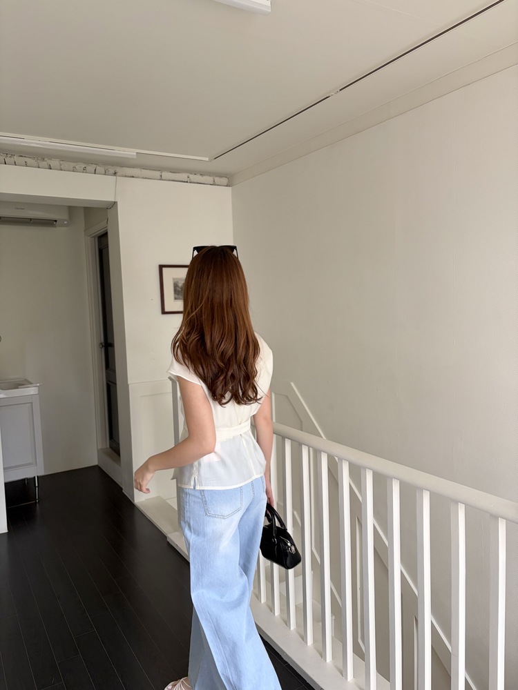 Silky Belted Wrap Blouse (Ivory)