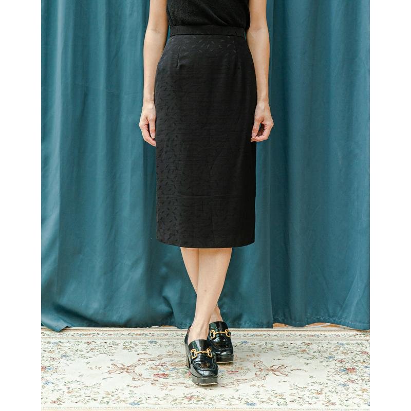 Vintage Japanese Fern Leaf Textured Little Black Skirt - Waist 25"(MT1606-14)