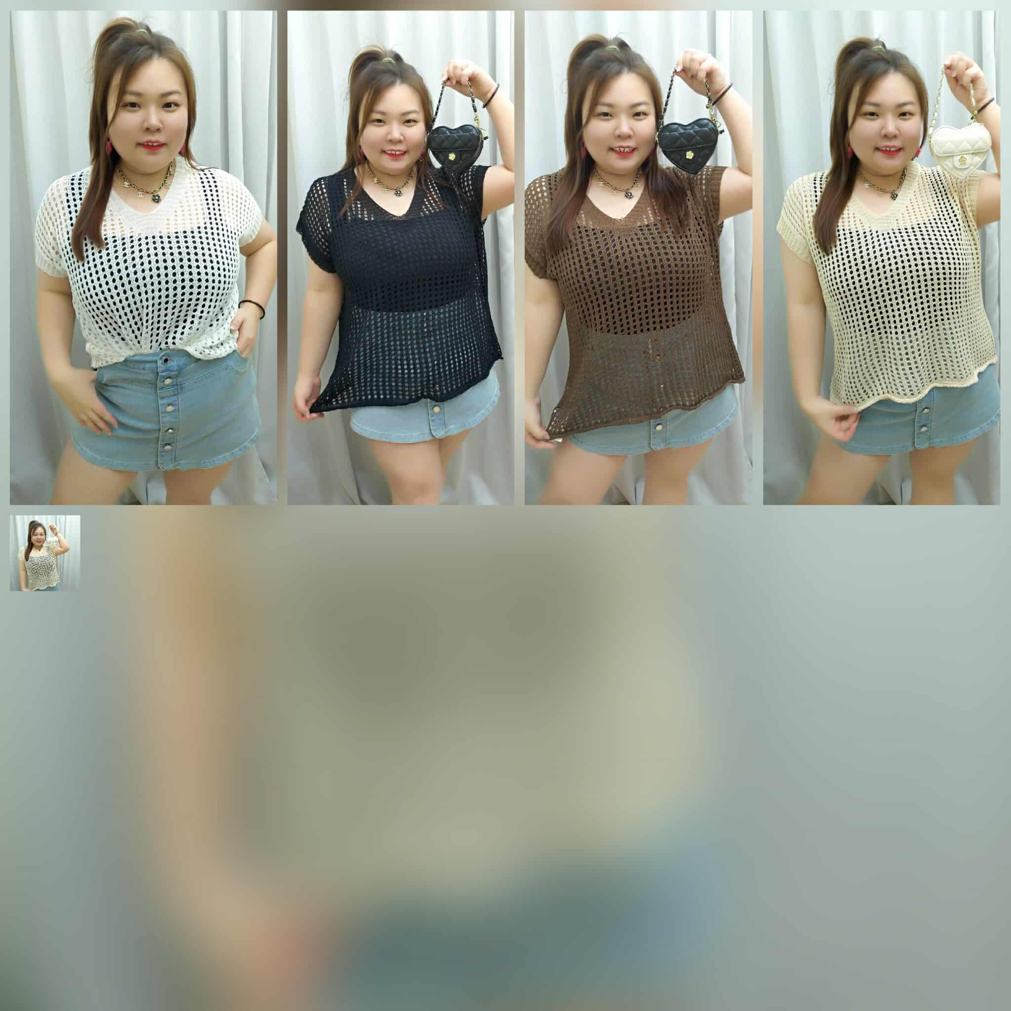 TW#2403 网洞V领设计上衣