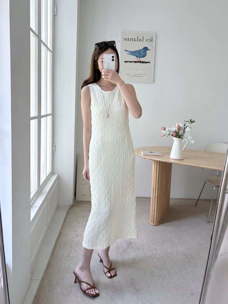 Ruched Slim Dress (Cream)