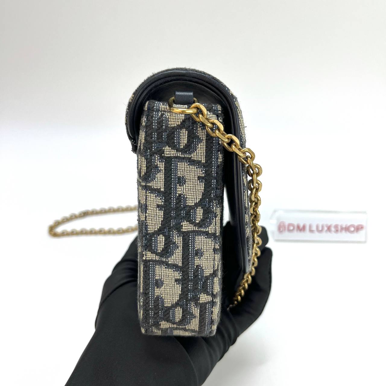 Dior Blue Oblique Montaigne Pouch W/Chain GHW